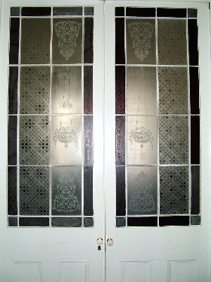 Hall pocket door etching, Stone House, Natchez, MS
